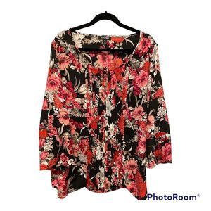 Roz & Ali Floral Blouse - Bell Cuff - Beautiful Colors - Size 2X